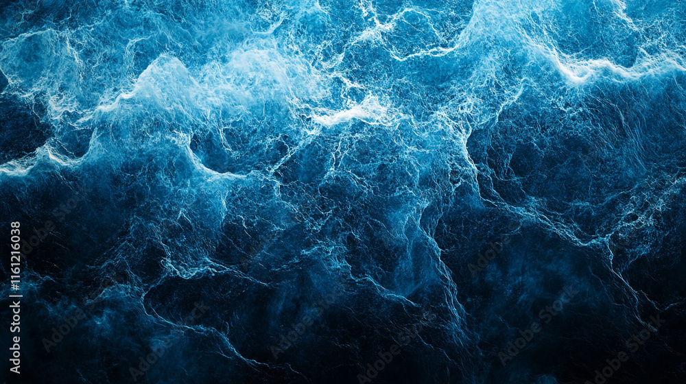 Poster dynamic ocean waves crash against each other creating a stunning blue abstract pattern