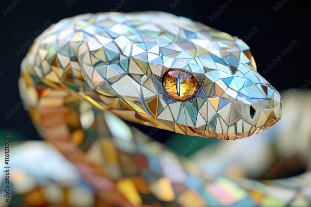 Poster A close-up view of a snake's head featuring a unique mosaic pattern