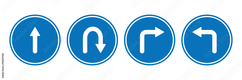 Poster go straight this way one way only u turn left and right black arrow sign direction icon. vector arro