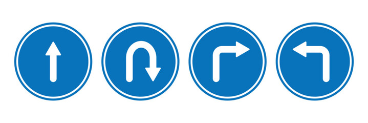 Go Straight This Way One Way Only U Turn Left and Right Black Arrow Sign Direction Icon. Vector Arrow Icon Set, Illustration.