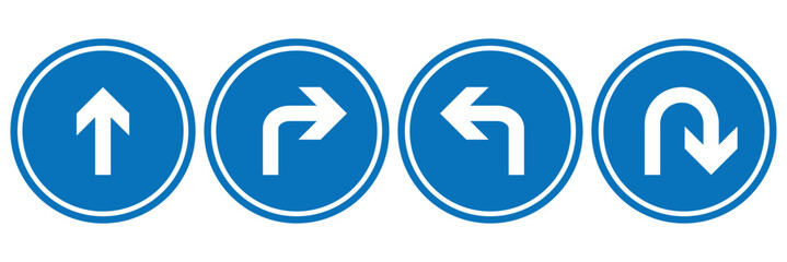 Go straight this way one way only u turn left and right arrow direction icon vector illustration isolated on white background.