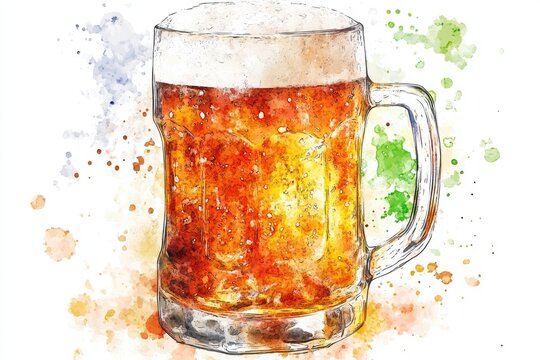 A still life image of a mug filled with beer, on a clean white background
