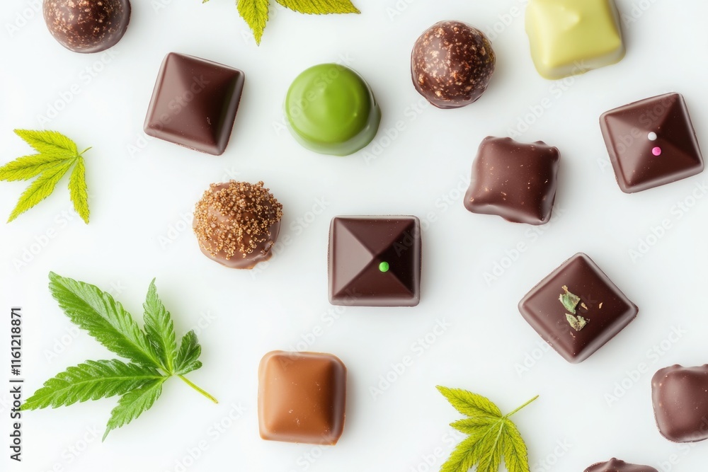 Poster assortment of various chocolate types on a white table