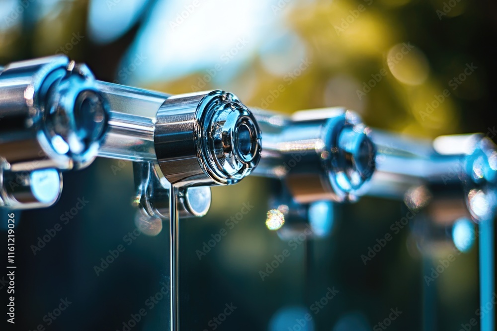 Poster close-up view of a metal pole with led lights attached, suitable for use in architectural or citysca