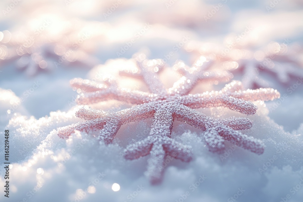 Poster close-up shot of a delicate snowflake on a snowy surface