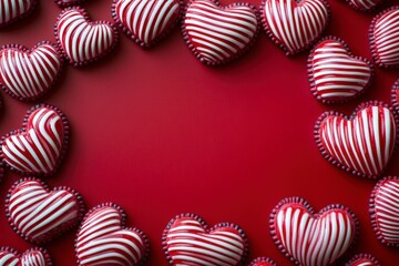 Fototapeta premium Romantic Red and Striped Heart Frame for Valentine's Day Celebration with Decorative Border and Outrageous Love Theme