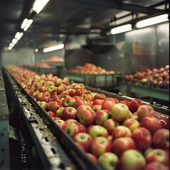 Fresh Produce Display at the Grocery Store، A vibrant market stall overflows with fresh produce, bursting with color and life amid the bustling atmosphere of a lively outdoor market.