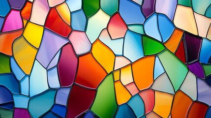 Fototapeta premium Vibrant stained glass mosaic with colorful geometric shapes, creating an abstract, artistic pattern in multiple hues and tones. Suncatcher. Illustration