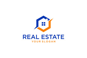 Abstract Real Estate Logo with Blue and Orange Design