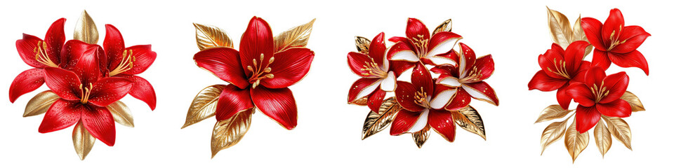 Fototapeta premium Elegant Red Flowers with Golden Leaves for Decorative Use