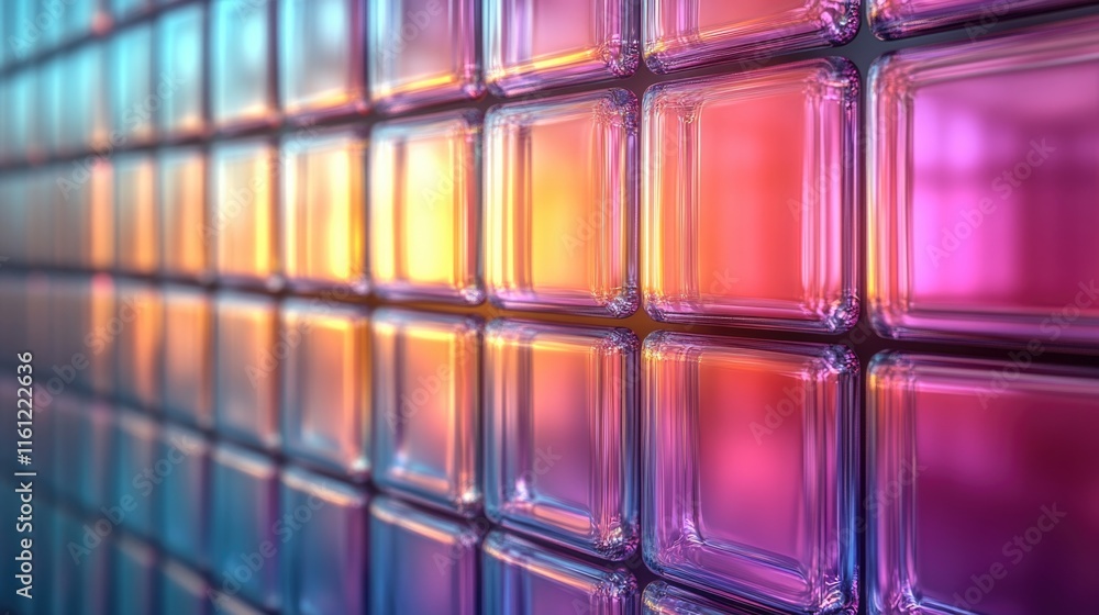 Poster close-up shot of a wall composed of glass blocks, perfect for use in interior design or architecture