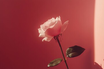 Beautiful Pink Rose Against a Soft Red Background Perfect for Valentine's Day Decorations or Outrageous Romantic Themes