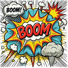 Cartoon comic sign burst cloud. Speech bubble, boom sign expression and   on a white background