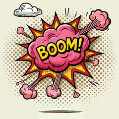 Cartoon comic sign burst cloud. Speech bubble, boom sign expression and   on a white background