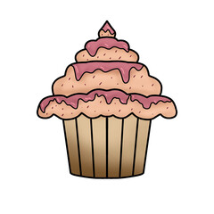 Cute and sweet cupcakes with pink glaze illustration