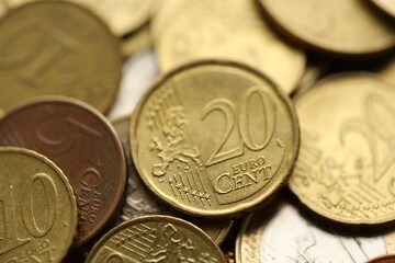Pile of Euro coins. Various EURO coins for business money, financial cash, currency and economy concept