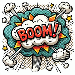 Cartoon comic sign burst cloud. Speech bubble, boom sign expression and   on a white background