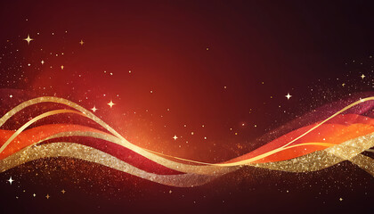 Obraz premium Golden Red Glitter Waves Festive Background Design