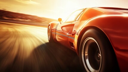 Red sports car racing at high speed on a drag strip, showcasing the thrill of competition and the pursuit of performance excellence