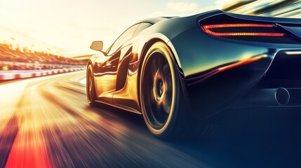 Red sports car racing at high speed on a drag strip, showcasing the thrill of competition and the pursuit of performance excellence
