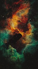 Fototapeta premium A vibrant cosmic nebula with swirling colors and stars, showcasing the beauty of space.