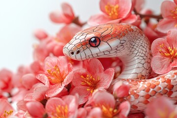 Obraz premium A close-up shot of a snake resting on a colorful floral branch