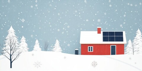 A Cozy Winter Scene Featuring a SolarPowered Cabin Nestled in a Blanket of Snow