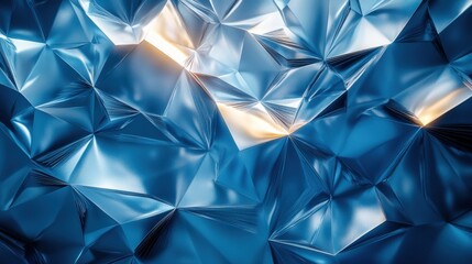 Abstract geometric blue metal surface with subtle golden highlights