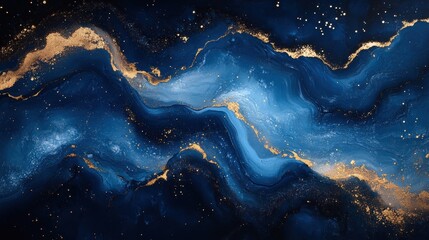 Abstract blue and gold cosmic wave pattern with stars