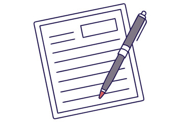 High-quality vector illustration of outlined minimal tax document with a pen on top for design projects and creative needs