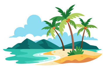 High-quality vector illustration of tropical beach scene watercolor art on white for design projects and creative needs