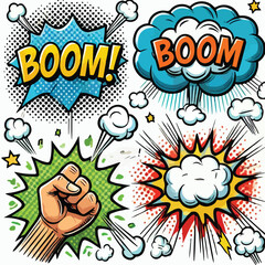 Fototapeta premium Cartoon comic sign burst cloud. Speech bubble, boom sign expression and on a white background