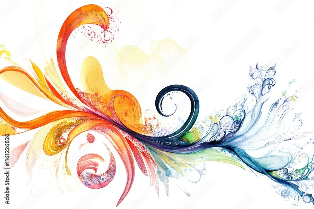 Poster Abstract art featuring vibrant colors and swirling patterns on a white canvas