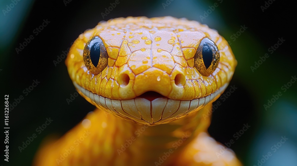 Poster a close-up view of a yellow snake's face with distinctive features