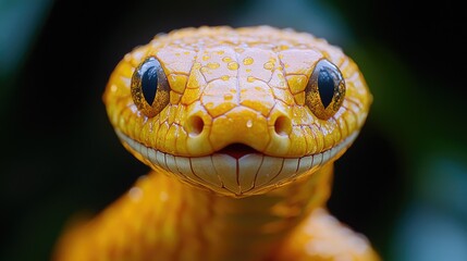 Fototapeta premium A close-up view of a yellow snake's face with distinctive features