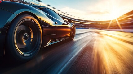 Fototapeta premium Red sports car racing at high speed on a drag strip, showcasing the thrill of competition and the pursuit of performance excellence