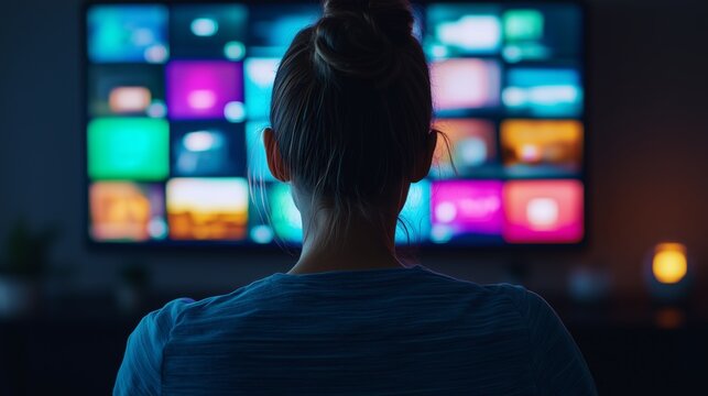 Watching digital content at home living room person cozy environment perspective of viewer