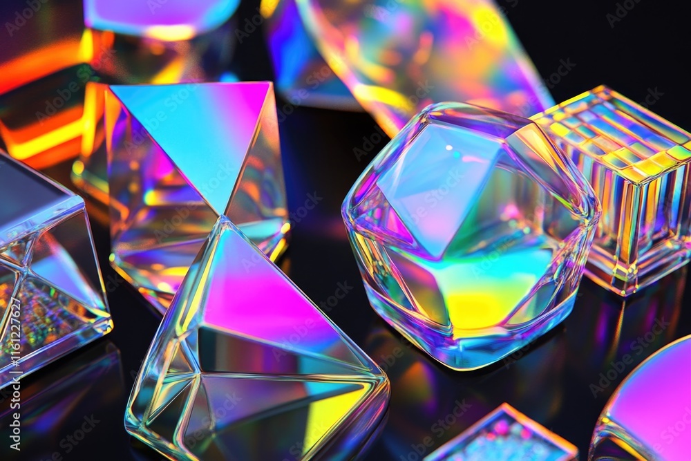 Poster a high-angle view of a cluster of transparent crystals in a natural setting