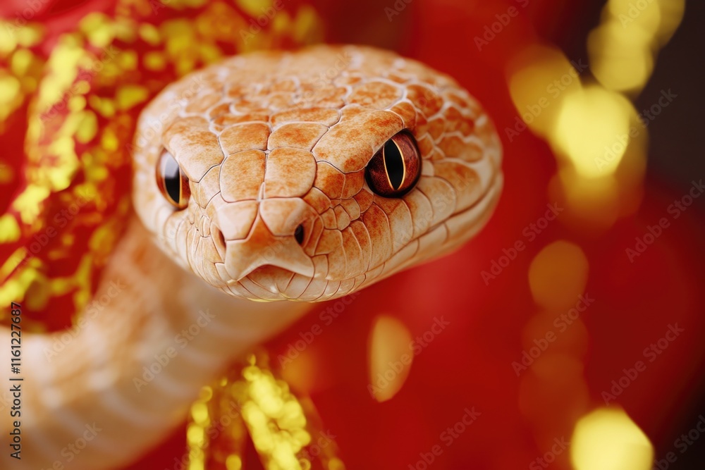 Poster a close-up shot of a snake against a bright red background