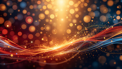 Obraz premium Golden Red Waves Abstract Sparkling Bokeh Background Design