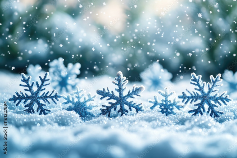 Poster a cluster of snowflakes resting on the snowy surface, perfect for winter scenes and cold weather ill