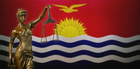 Lady Justice before a flag of Kiribati