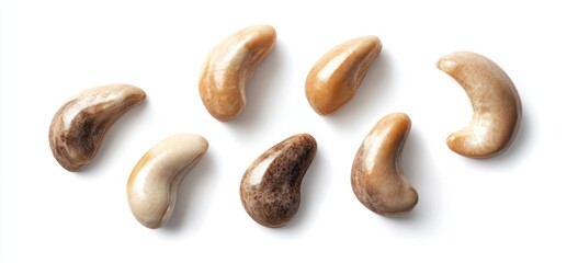 Obraz premium Marbled Cashew Nuts Arranged on White Background Simple Style
