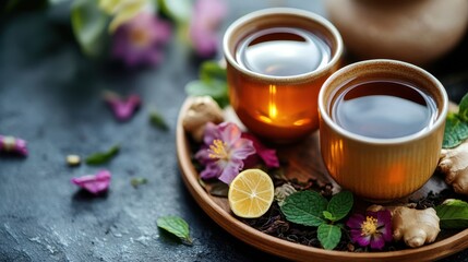 Tea for Two Tuesday Variety of tea flavors with ginger, mint, and lemons in a relaxing setting