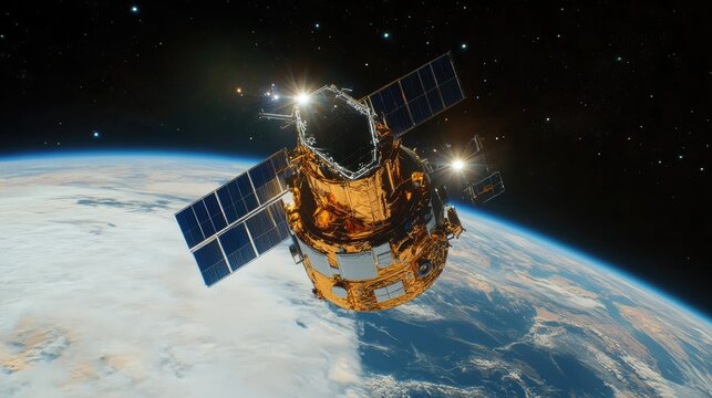 A satellite in orbit above Earth, showcasing technology for space exploration.