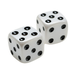 Close-up of Two White Dice with Black Dots, Isolated on Black Background