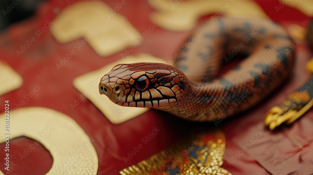 Poster A snake rests on a table, providing an intimate look at its body and pattern