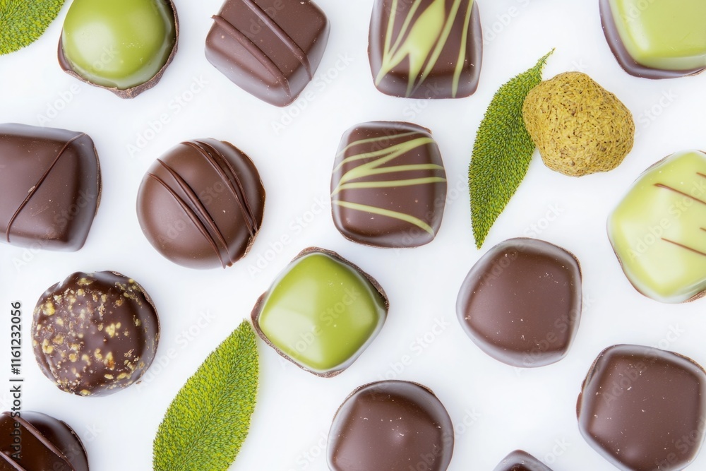 Poster A selection of chocolates arranged on a table, perfect for display or use in your next creative project