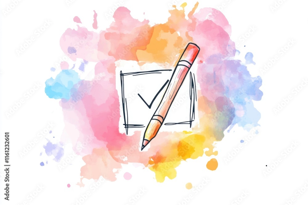 Poster a simple illustration of a pencil and a checkbox