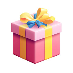 Obraz premium Pink Gift Box with Yellow and Blue Ribbon